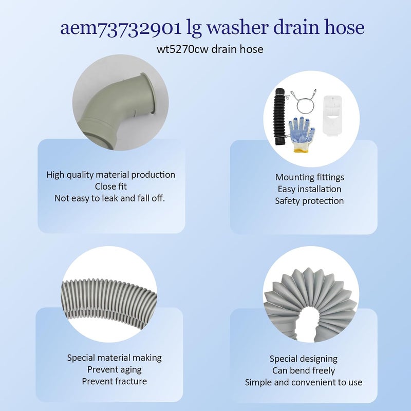 FJIAYIF Upgraded AEM73732901 Washer Drain Hose With AEM73213001 Washer Washing Machine Drain Hose Replace AEM73732901 5215EA1001A AEM73653001 AEM73732903 Compatible with LG Kenmore elite Washer Part 2-Year Qa - Image 3